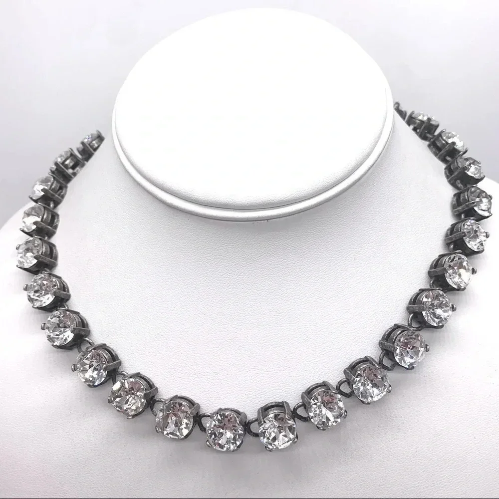 J. Crew Martha Swarovski Crystal Antiqued Silver Necklace